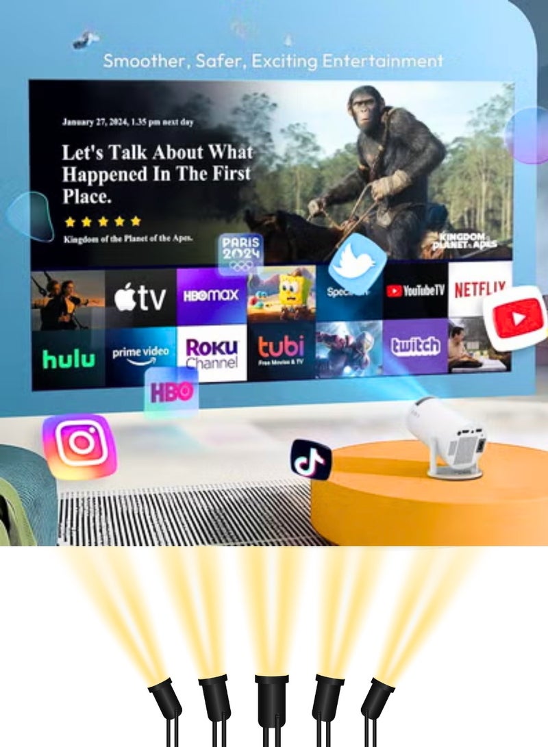 تريدجيت جهاز عرض ذكي صغير يعمل بنظام أندرويد بدقة 4K 1080P، يدعم شبكات واي فاي 5G وبلوتوث، مزود بحامل قابل للدوران 210 درجة، ضبط تلقائي للتركيز، محاذاة الشاشة، محمول ومقاوم للغبار، مثالي للسينما المنزلية والمكتب - Image 2